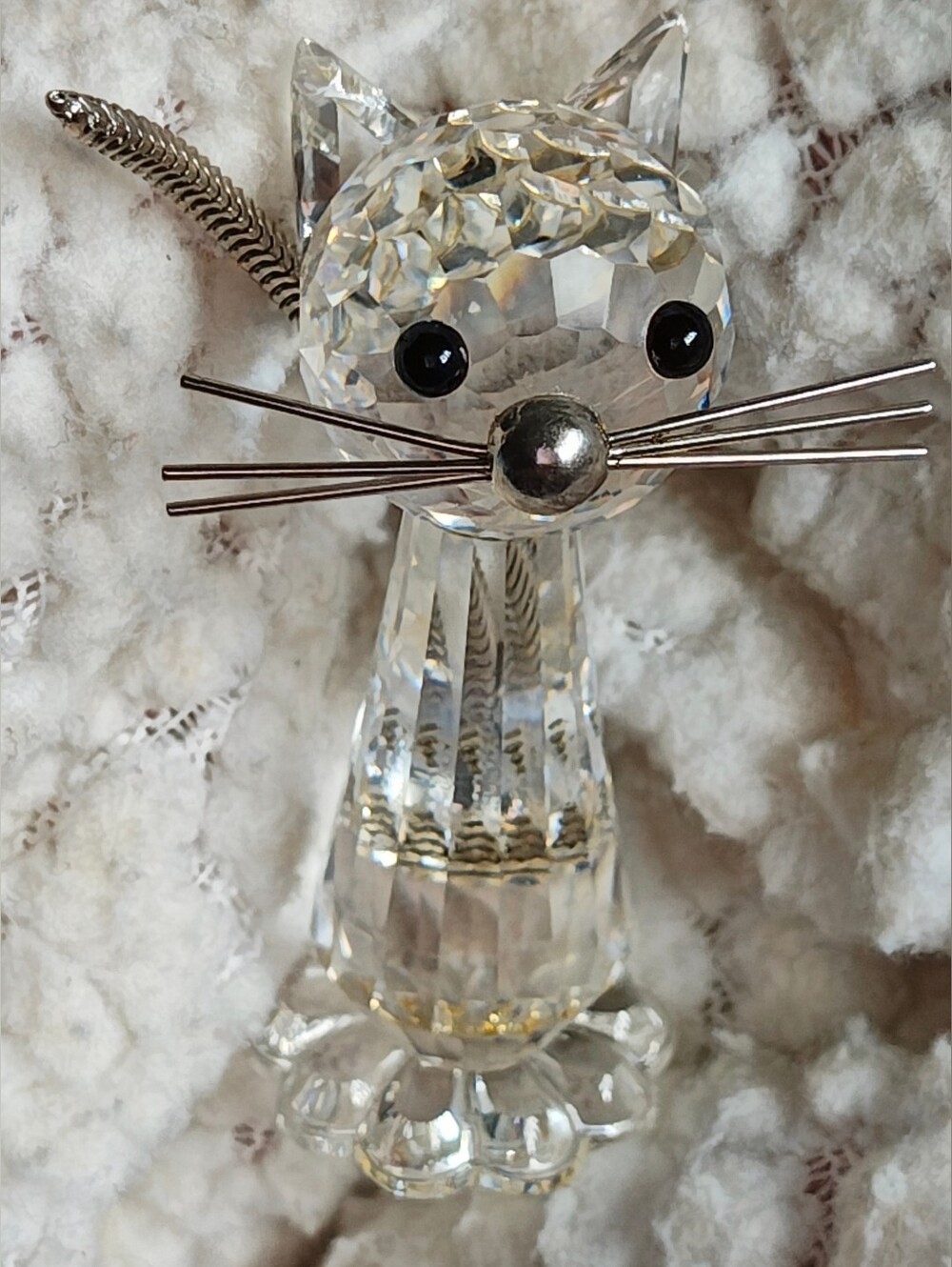 Vintage Swarovski Crystal 3" Cat With Metal Tail And Facial Features